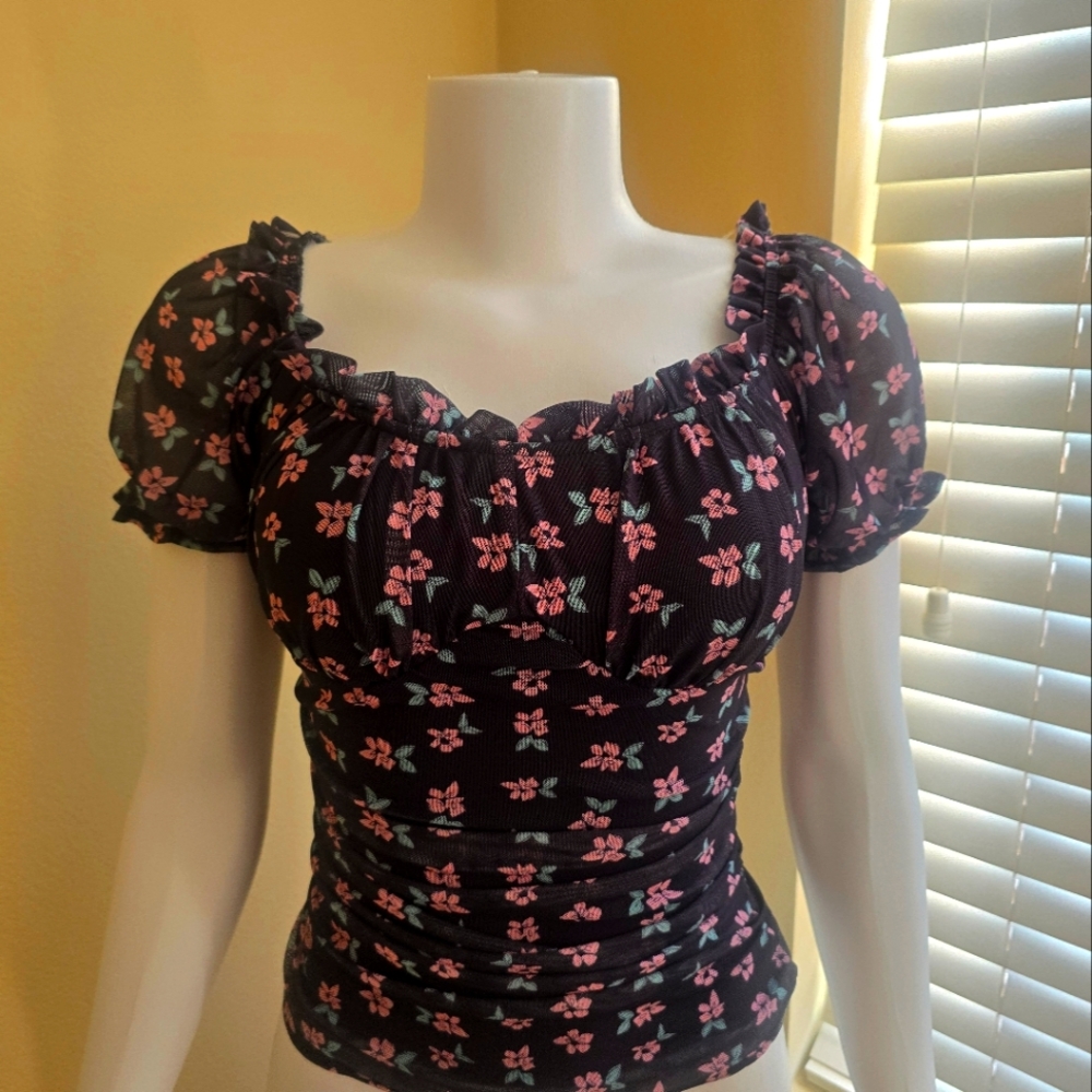 Floral Black and Pink Women's Top
